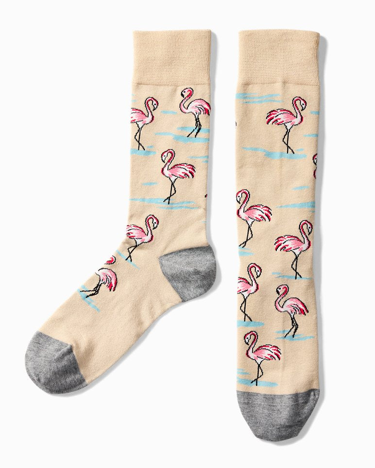 Frolicking Flamingo Socks - Stone